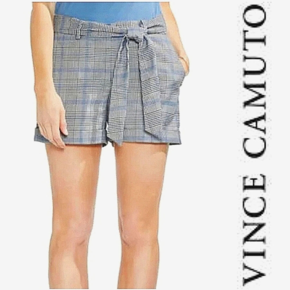 Vince Camuto Plaid Waist Tie Shorts